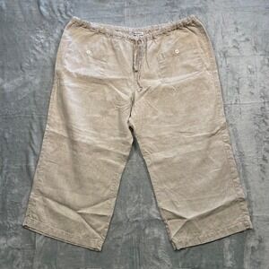 Allen Allen Women's Linen Blend Cropped Pants Drawstring Waist 1X Casual Comfy